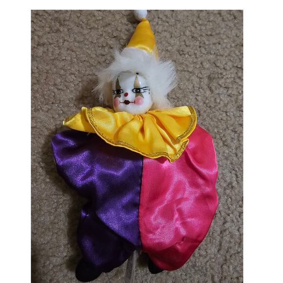 Vintage Artmark Porcelain Clown Dolls - Harlequin Satin Costume-Set of 2 - Picture 8 of 16